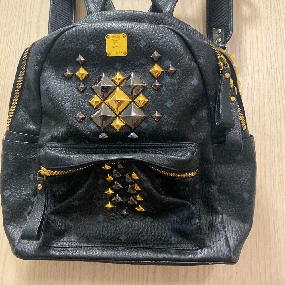 MCM  Black Retro Stud Stark in Visetos Backpack